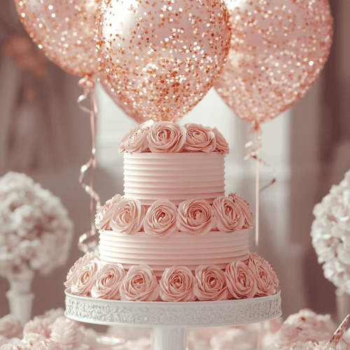bombilavalera_A_pink_gold_sequined_balloon_and_a_cake_stand_wit_e0dfdcb0-5a64-4fbb-b72c-fd70b3455eb7